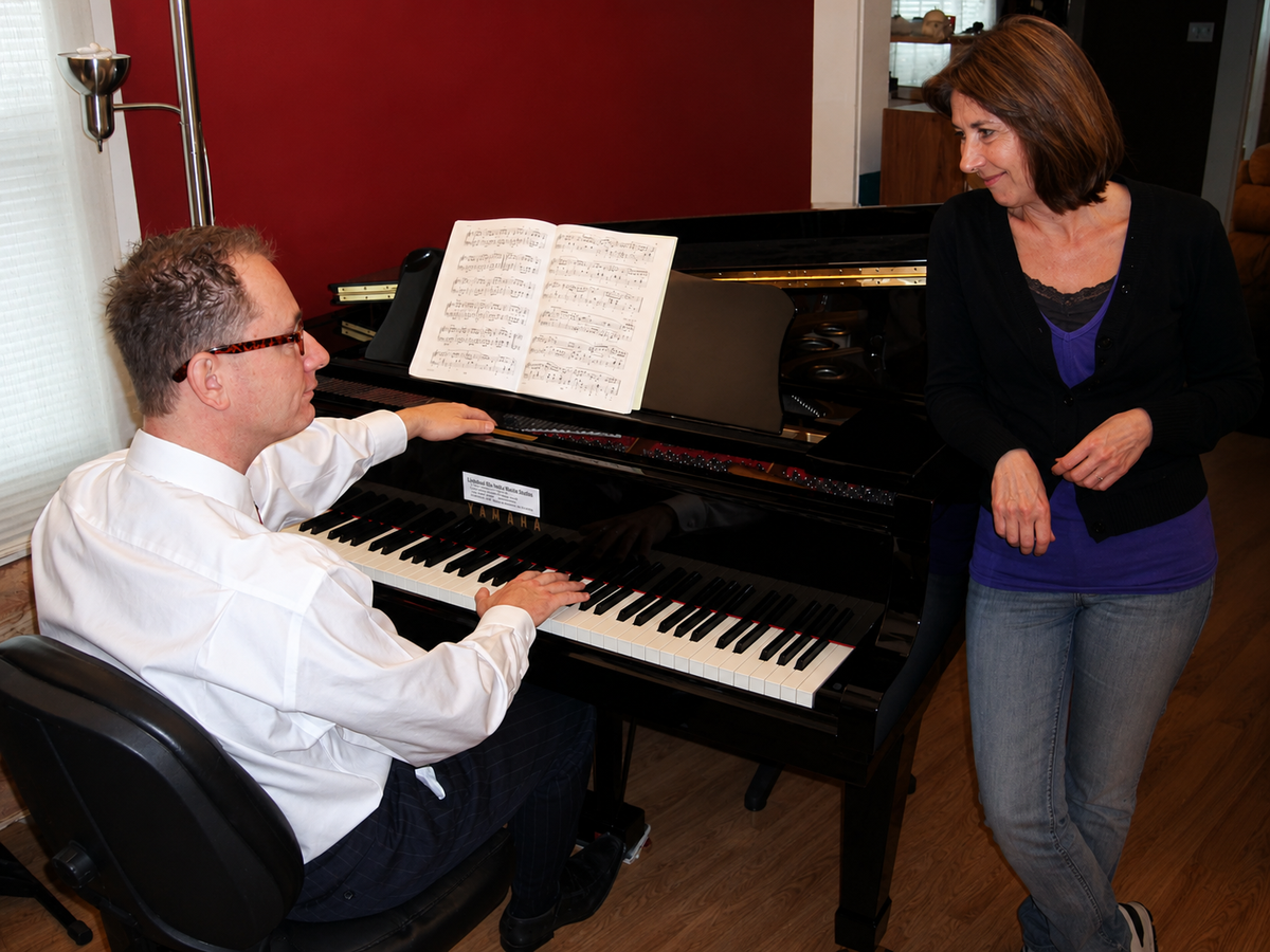 Thomas Penders teaching piano lessons at home, North Bay California